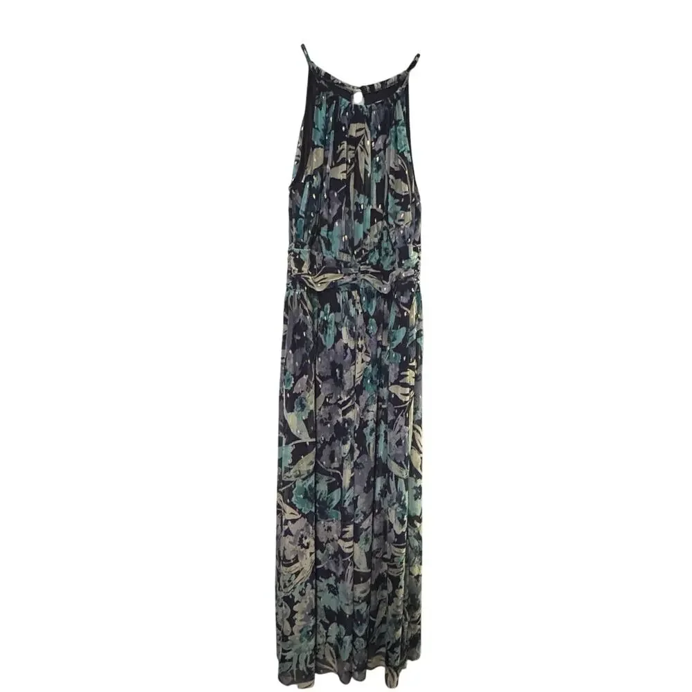 London Times Blue Floral Halter Sundress Size 10P New with Tag MSRP $128
